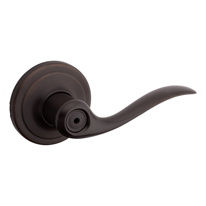 Kwikset Tustin Interior Privacy Door Handle with Lock, Door Lever For Bathroom and Bedroom, Venetian Bronze Reversible Keyless Turn Lock, with Microban Protection