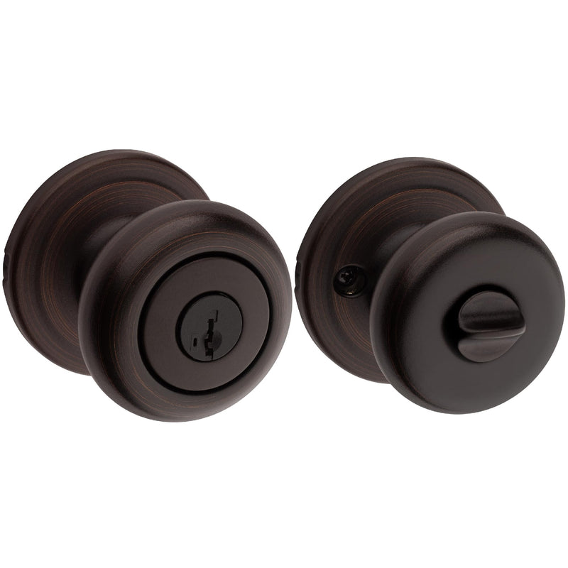 Kwikset Juno Entry Door Knob with Lock and Key, Secure Keyed Handle Exterior, Front Entrance and Bedroom, Venetian Bronze, Pick Resistant SmartKey Rekey Security and Microban 1 Pack Keyed Entry