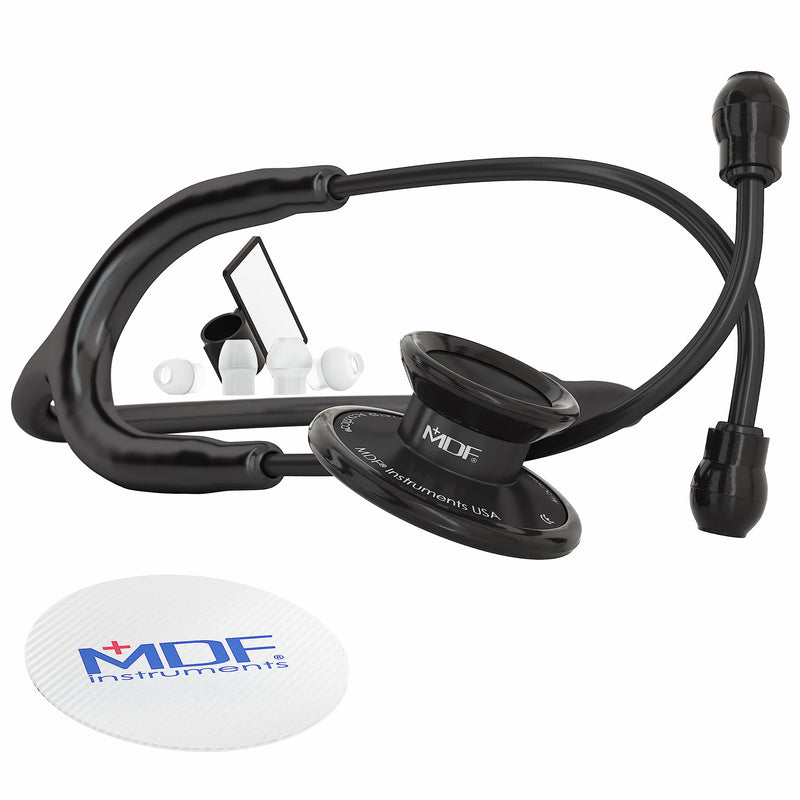 MDF Instruments, Acoustica Lightweight Stethoscope for Doctors, Nurses, Students, Home Health Use, Adult, Dual Head, Black Tube, Black Chestpiece-Headset, MDF747XPBO All Black