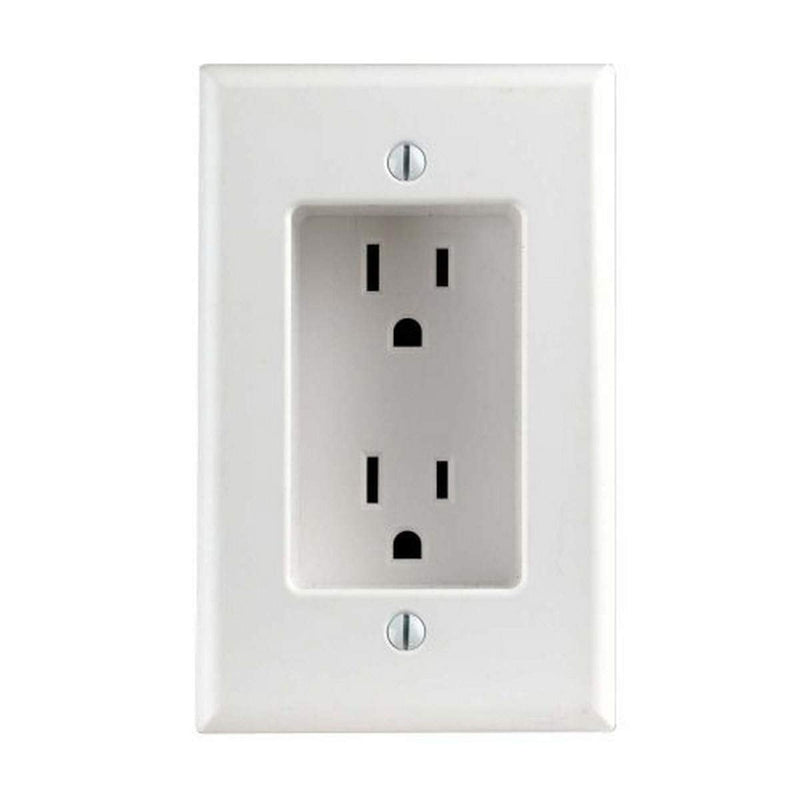 Leviton 689-W 15 Amp 1-Gang Recessed Duplex Receptacle, Residential Grade, with Screws Mounted to Housing, White 1 Pack