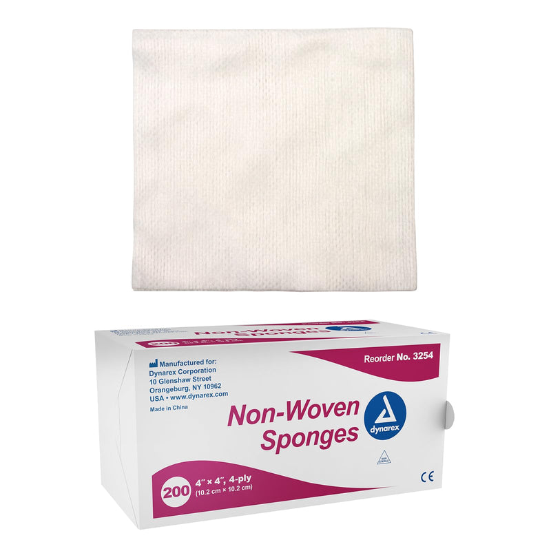 Dynarex Non-Woven Sponges, Non-Sterile, Gauze Sponges, for Cleansing, Prepping and Dressing, Highly-Absorbent and with Less Linting, 4"x 4", 4 Ply, 1 Box of 200 Non-Woven Sponges No Flavor 200 Count (Pack of 1)