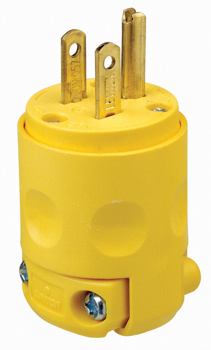 Leviton 515PV 15 Amp, 125 Volt, Grounding Plug, Yellow 1 Count (Pack of 1)