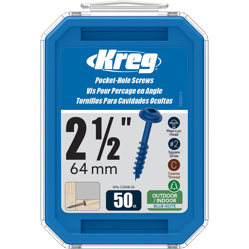 Kreg SML-C250B-50 Blue Kote Pocket Screws, 2 1/2-Inch, Coarse Thread, Maxi-Loc Head (50 Count) - NewNest Australia