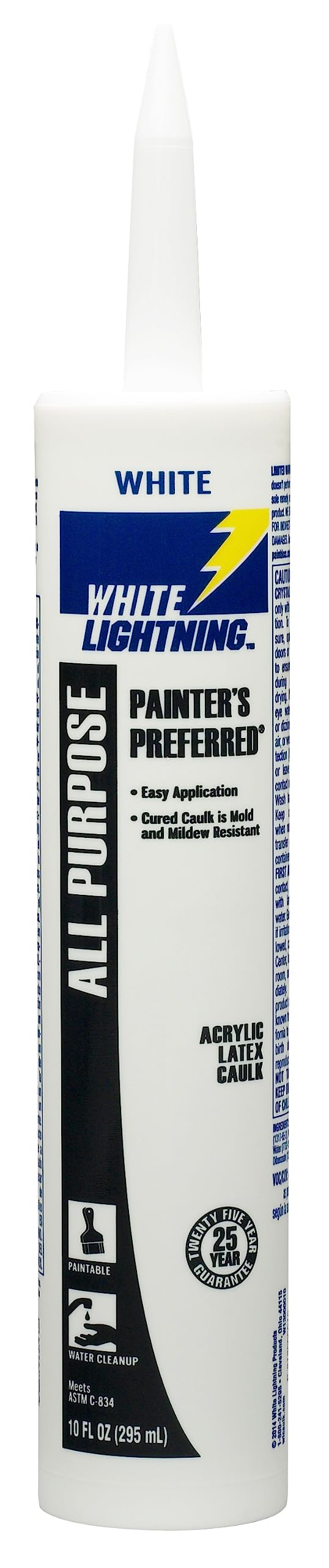 White Lightning W13000010 Painter's Preferred All Purpose Acrylic Latex Caulk, White, 10 fl. oz. One Size