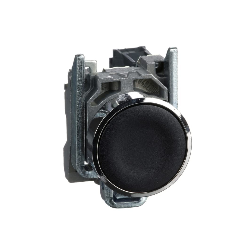 Schneider Electric XB4BA21 Push Button Switch for Industrial Machinery, Chromium Plated Metal Bezel, Fits 22mm Diameter Cutouts, Spring Return, 1NO, Black Flush