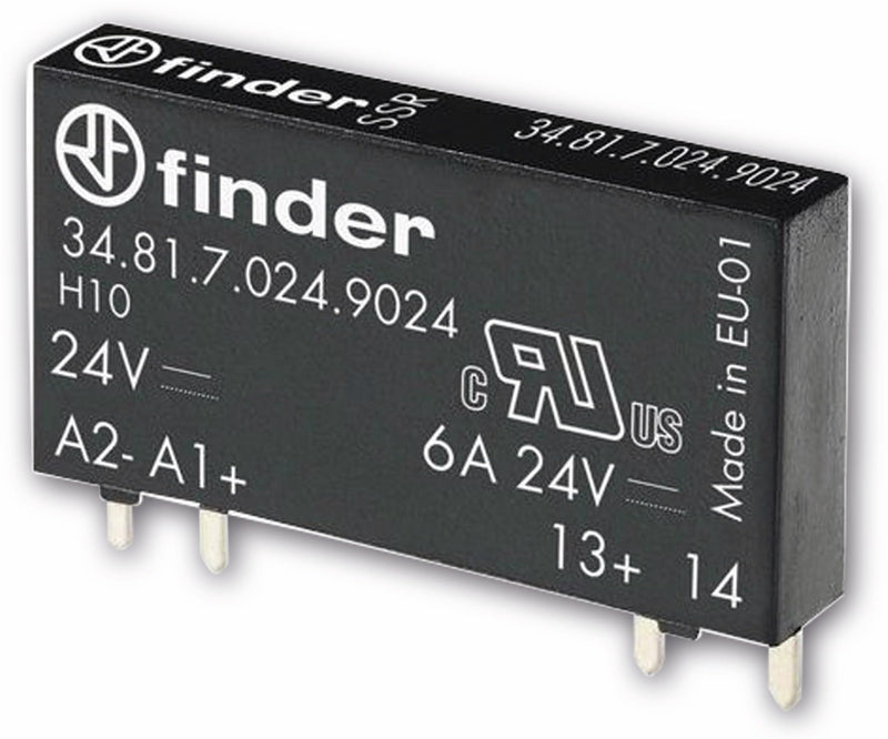 finder 348170249024 Optocoupler for PCB, 1 DC, 2 A, Input: 24 Vdc, Output: 24 Vdc, 5 mm Black