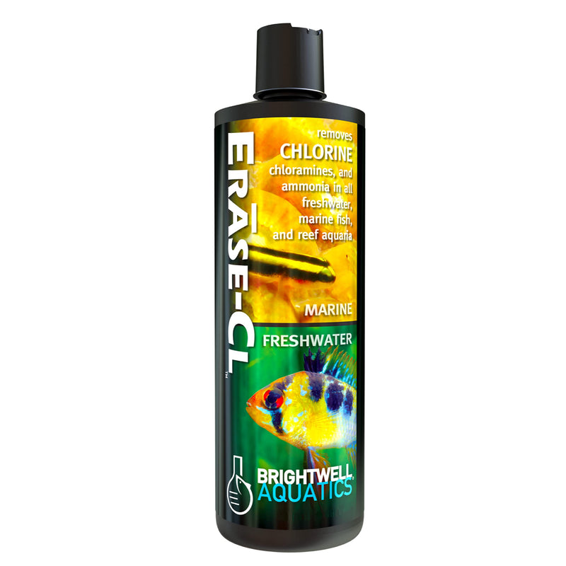 Brightwell Aquatics Erase-Cl - Chloramine, Chlorine and Ammonia Remover - Aquarium Water Conditioner for Salt and Freshwater Fish Tanks - Aquarium Water Treatments, 16.9 fl oz 500-ml