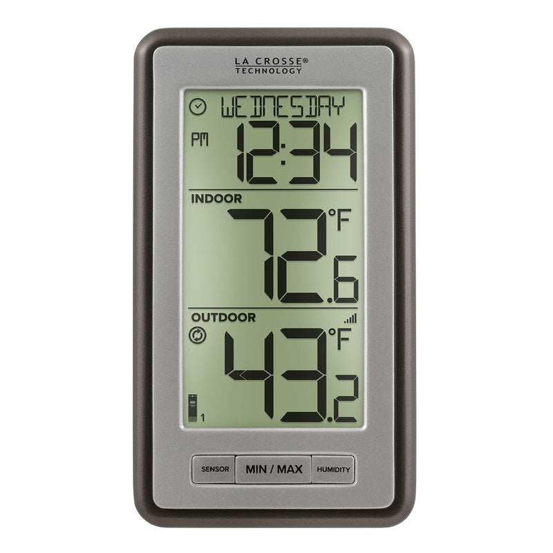 La Crosse Technology WS-9160UV3 Digital Indoor Outdoor Thermometer Wireless - Multi-Format Remote Temperature Sensor, Temperature Humidity Monitor with Manual Settings and 24-hr Display Titanium
