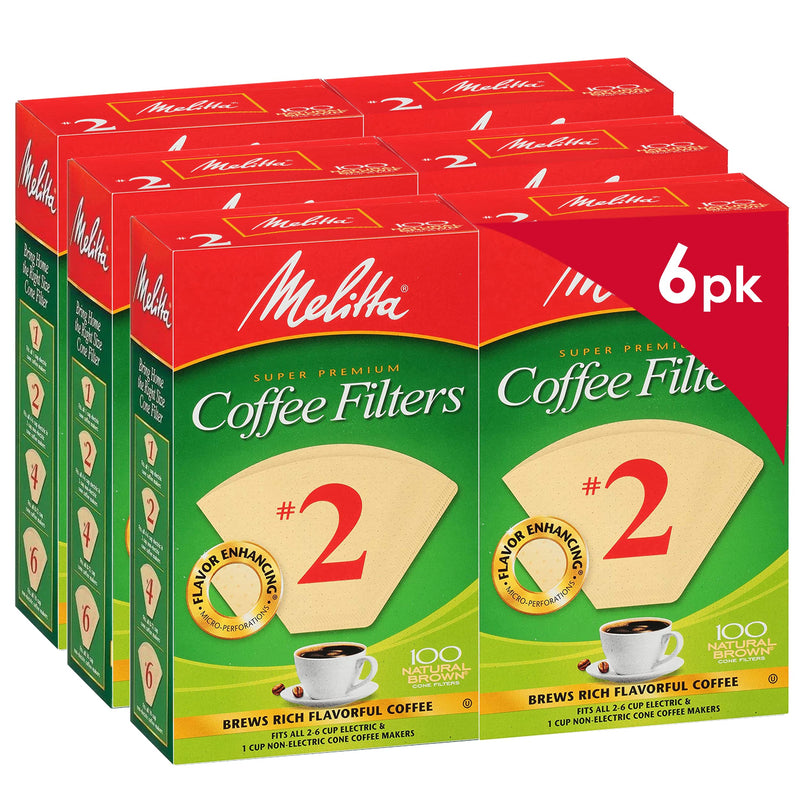 Melitta #2 Cone Coffee Filters, Unbleached Natural Brown, 100 Count (Pack of 6) 600 Total Filters Count - Packaging May Vary Natural Brown No 2 100 Count (Pack of 6)