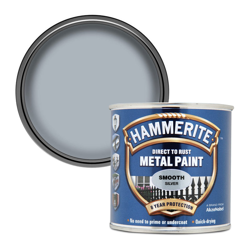Hammerite 5084894 HAM6700043 250ml Metal Paint - Smooth Silver 8.5 Fl Oz (Pack of 1)