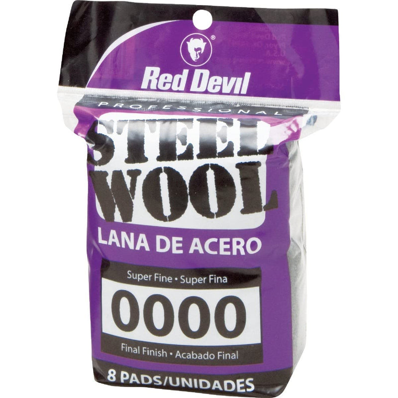 Red Devil 0320 Steel Wool, 0000 (Pack of 8) 8 Pads 0000 Super Fine