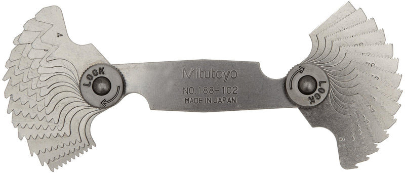 Mitutoyo 188-102 Screw Pitch Gage, Whitworth Thread 4-60 TPI, 28 Precision-Stamped Leaves, Stainless Steel Thread Pitch Identifier for Fastener Inspection and Workshop Use | Whitworth Thread, 4-60 TPI