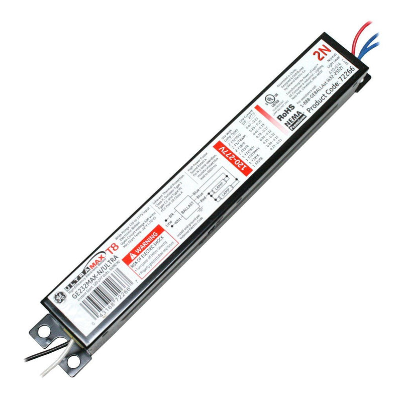GE Lighting 72266 GE232MAX-N/ULTRA 120/277-Volt UltraMax Electronic Fluorescent T8 Multi-Volt Instant Start Ballast 2 or 1 F32T8 Lamps Normal Ballast Factor For (2) 32-Inch T8
