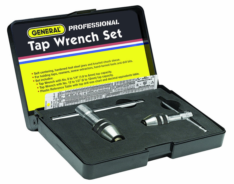 General Tools Professional Standard Tap Wrenches #167 - Threading Tools with Reference Table for 0 to 1/2-Inch Taps - Set of 2 2 Piece Set and Reference Table
