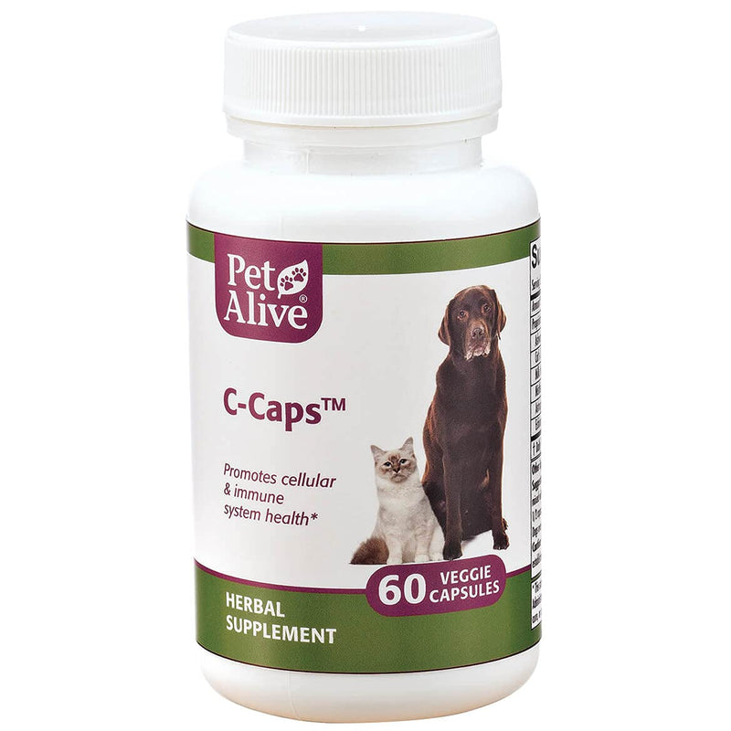 PetAlive C-Caps - All Natural Herbal Supplement Promotes Cellular and Immune System Health in Dogs and Cats - 60 Veggie Caps 60 Count (Pack of 1) - PawsPlanet Australia