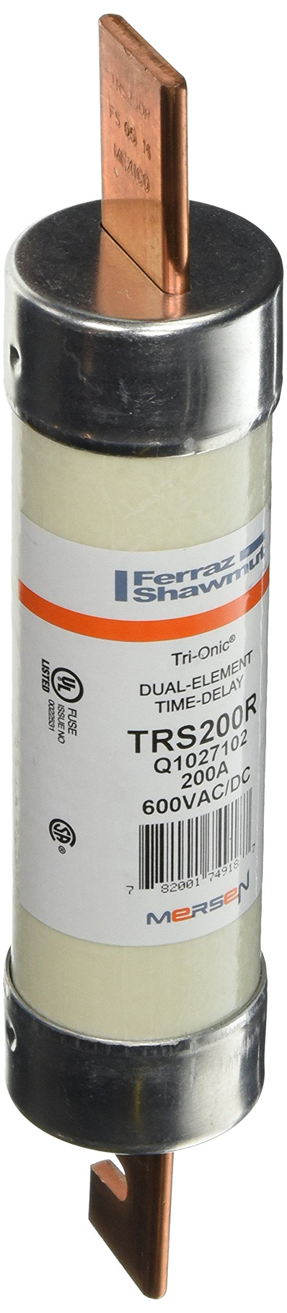 Mersen TRS-R Tri-Onic Time-Delay/Class RK5 Fuse, 600VAC/600VDC, 200kA AC/100kA DC, 200 Ampere, 1-13/16" Diameter x 9-5/8" Length