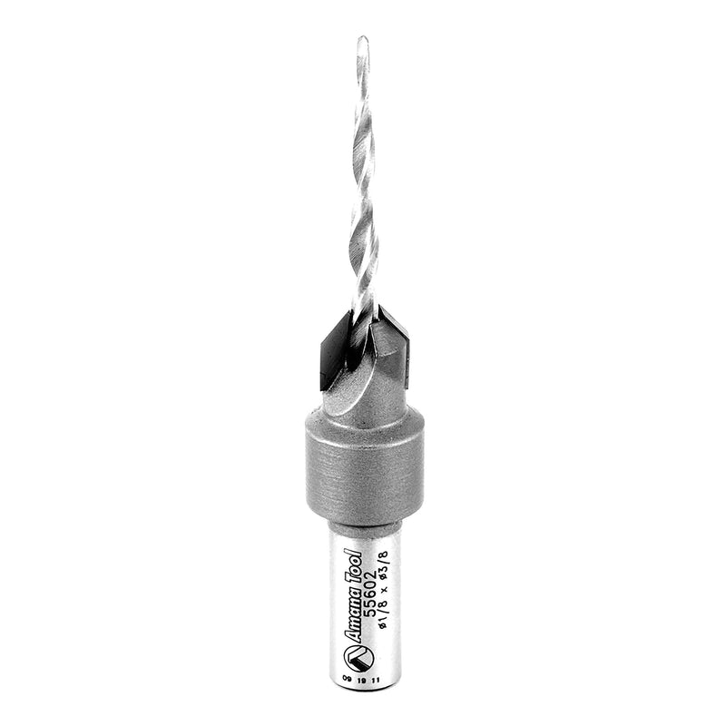 Amana Tool Carbide Tipped 82 Degree Countersink Tapered Drill Bit, 55602, 6 Screw, 3/8 Dia x 1/8 Drill Dia x 5/16 Round Shank