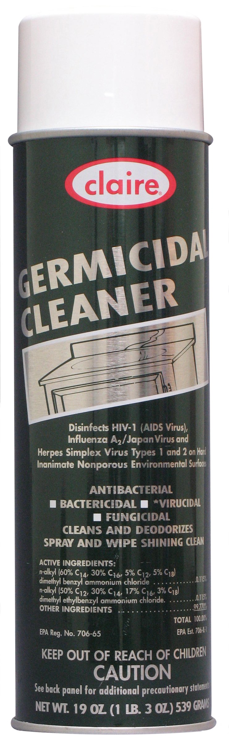 Claire CL873 Germicidal Foaming Cleaner and Disinfectant, White, 1 lb. 3oz (1.18 Pounds)