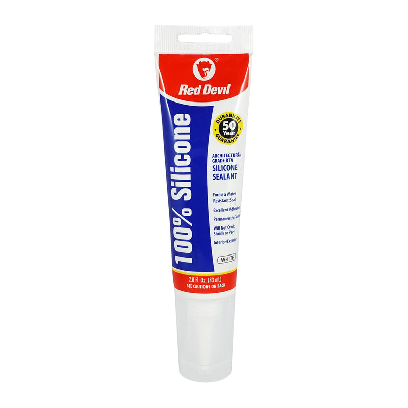 Red Devil 0810 100% Silicone Architectural Grade RTV Sealant, A Water-Resistant Adhesive for Interior and Exterior Use, 2.8 oz. Tube, White, 1-Pack Pack of 1