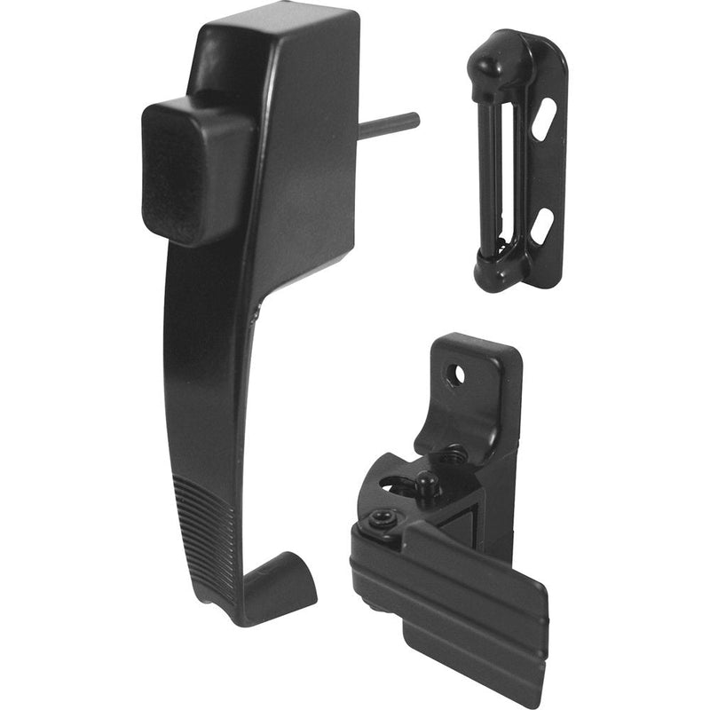 Prime-Line K 5071 Push Button Latch w/ Tie Down, Single Unit, Black – Designed to Accommodate Multiple Surfaces, Complete with Night Lock, Contemporary Design (Single Pack) 1 Pack