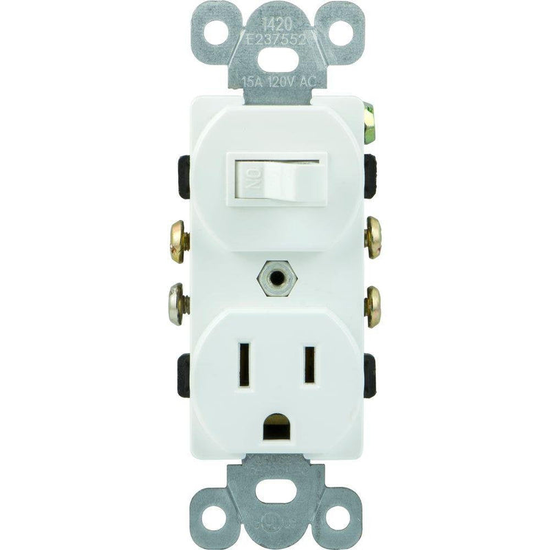 GE Wall Switch & Outlet Combo, Two-in-One Receptacle, 1 On/Off Toggle Power Switch, 1 Grounded AC Outlet Wall Plug, Single Pole, 3 Prong, 15 Amp, UL Listed, White, 59797 1 Pack Switch and Outlet