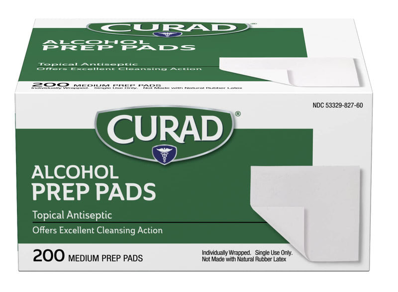 Curad Alcohol Disinfectant Prep Pads, 2-ply, Medium Size, 200 Count 200 Count (Pack of 1)