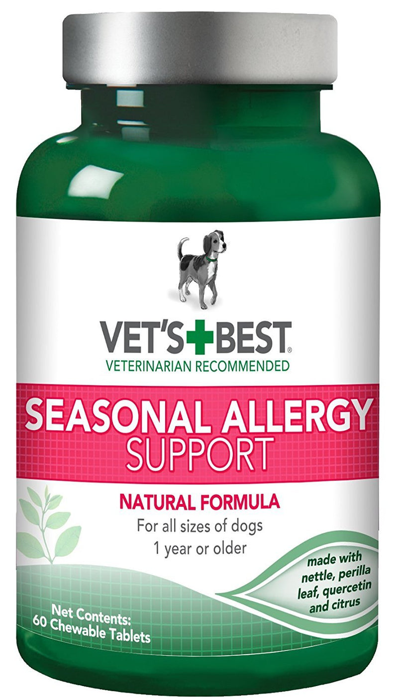 Vet’s Best Seasonal Allergy Relief | Dog Allergy Supplement | Relief from Dry or Itchy Skin | 60 Chewable Tablets 60 Count