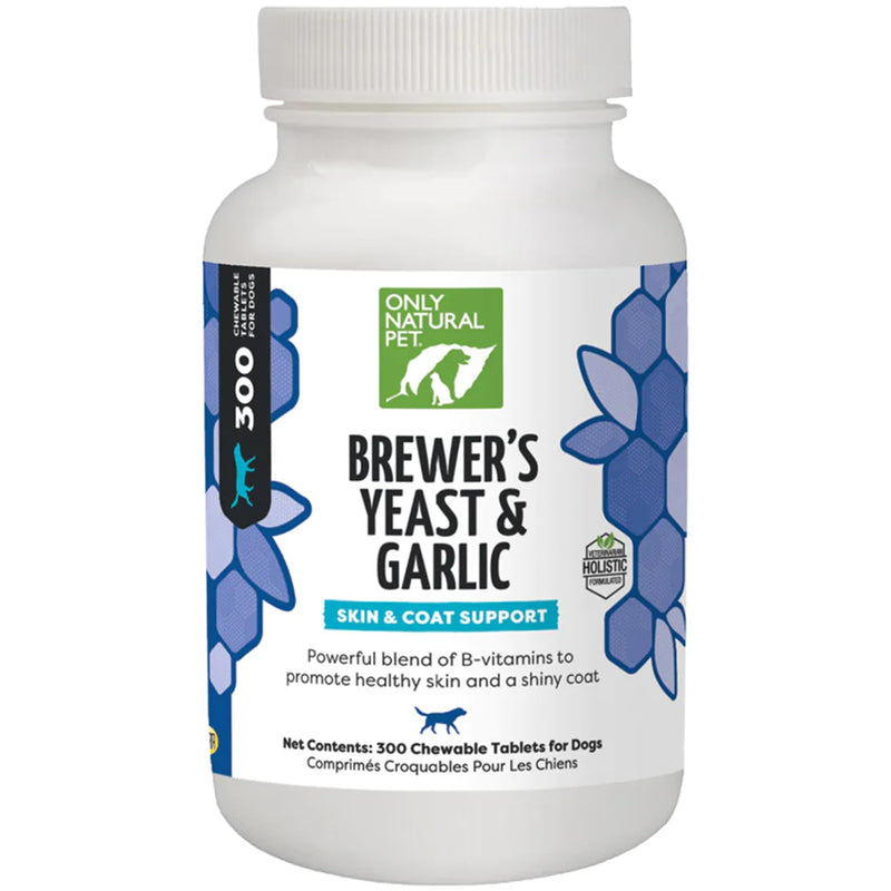 Only Natural Pet Brewer's Yeast & Garlic Chewables - All-Natural Flea & Tick Prevention for Dogs - Fortified with B Vitamins - Promotes Healthy Skin & Coat - 300 Count Tablet (Single) 1 Bottle