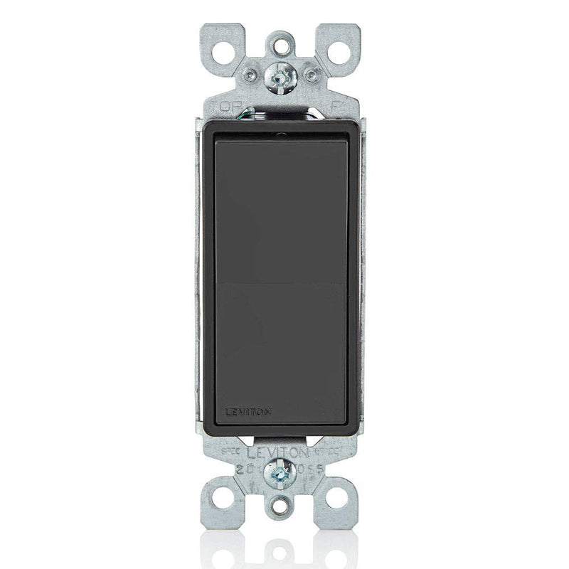 Leviton 5601-2E 15 Amp, 120/277 Volt, Decora Rocker Single-Pole AC Quiet Switch, Residential Grade, Grounding, Black 1 Pack