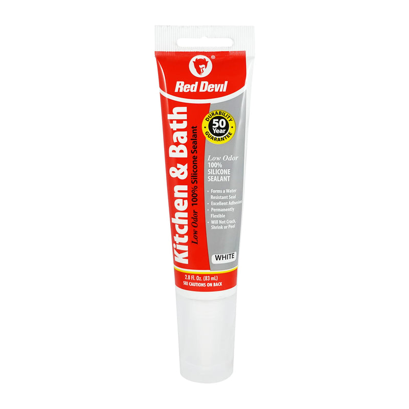 Red Devil 0883 Kitchen & Bath Low Odor 100% Silicone Sealant, A Water-Resistant Adhesive For Creating A Protective Barrier Against Moisture, 2.8 oz. Tube, White, 1-Pack 2.8 oz. 1 - Pack