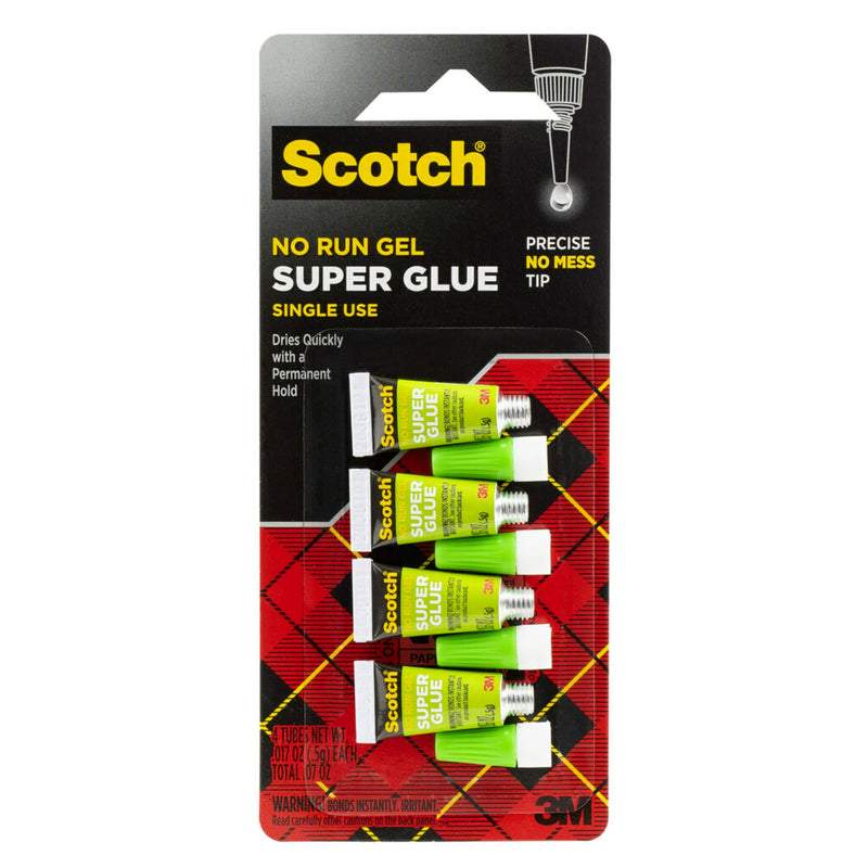 Scotch Super Glue Gel, 4-Pack of Single-Use Tubes, .017 oz each, Fast Drying, No Run Gel Formula (AD119)