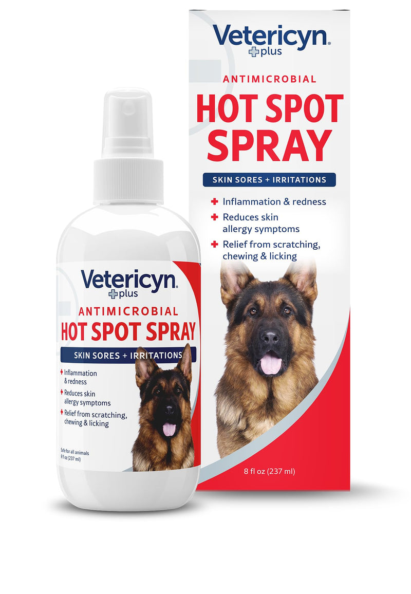 Vetericyn Plus Hot Spot Spray for Dogs Skin Sores and Irritations | Itch Relief for Dogs and Prevents Chewing and Licking at Skin, Safe for All Animals. 8 Ounces 8-Ounce