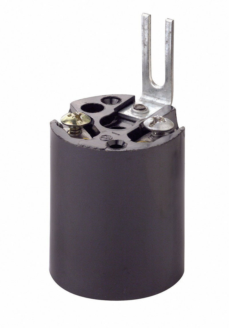 Leviton 3352-1 Medium Base, One-Piece, Keyless, Incandescent, Phenolic Lampholder, Bracket Mount, Single Circuit, Back Wired, Black