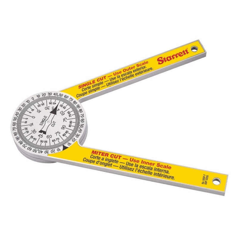 Starrett Hardened Plastic Miter Protractor Angle Finder with Two Laser Engraved Scales - Ideal for Carpenters, Plumbers, and All Building Trades - 7" Length - 505P-7 Plastic Dial Reading Miter