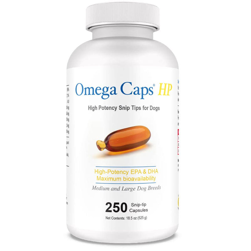 Omega-Caps High Potency Snip Tips for Medium to Large Breeds-Vet Formulated for Healthy Radiant Skin & Coat. Contains Omega 3 for Joint & Immune System Support, Easy to Dose Soft Gel Capsules 250 CT. Medium & Large Dogs 250 Capsules - PawsPlanet Australia