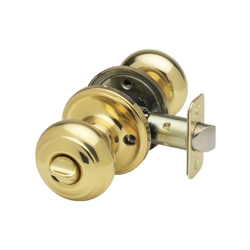 Copper Creek Polished Brass Door Knobs - Round Colonial Knob with Privacy Locking Function for Home Improvement, 1 Pack - Fits All Standard Doors - Locking Door Knob for Bedroom and Bathroom Use 1 Count (Pack of 1)