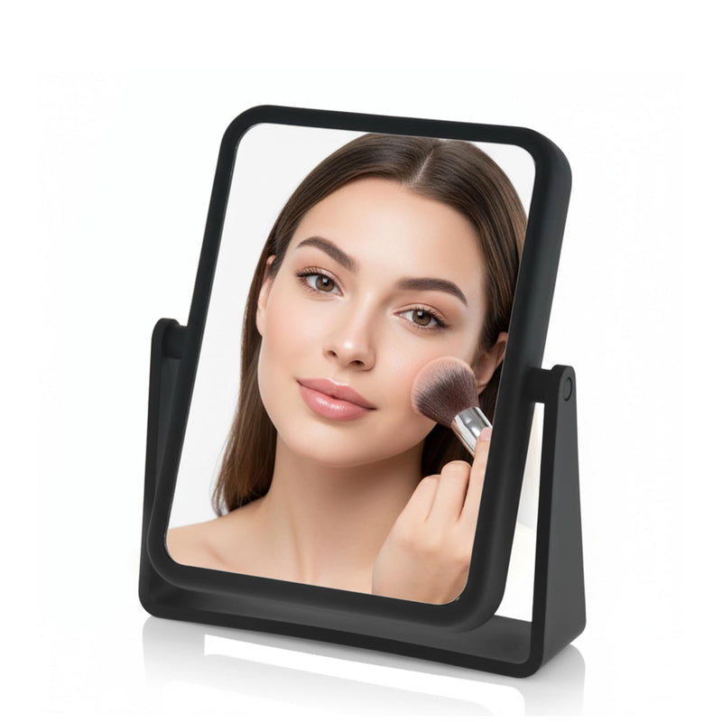 Danielle Creations Rectangle Soft Touch Vanity Mirror, Black, 1x/7x Magnifying Makeup Mirror with Stand, Portable Tabletop Bathroom or Desk Mirror Rectangular / Black & 1x/7x Magnification