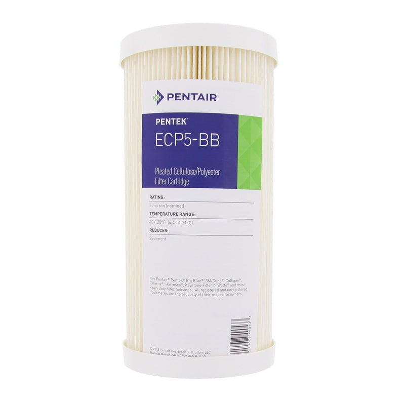 Pentair Pentek ECP5-BB Big Blue Sediment Water Filter, 10-Inch, Whole House Heavy Duty Pleated Cellulose Polyester Replacement Cartridge, 10" x 4.5", White End-Cap, 5 Micron Pack of 1