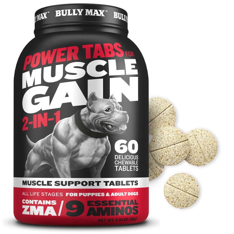 Bully Max 2-in-1 Muscle Builder Chewable Tablets for Puppies & Adult Dogs - Ultimate Canine Dog Supplement for Muscle Gain - 60 Tabs 60 tablet bottle (180g) - NewNest Australia