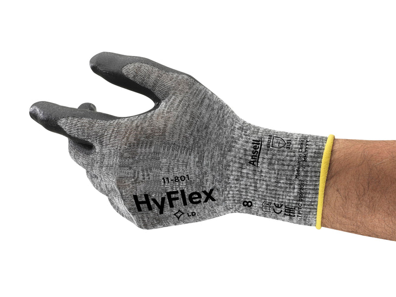 Ansell HyFlex 11-801 Nylon Glove, Black Foam Nitrile Coating, Knit Wrist Cuff, X-Large, Size 10 (Pack of 12)