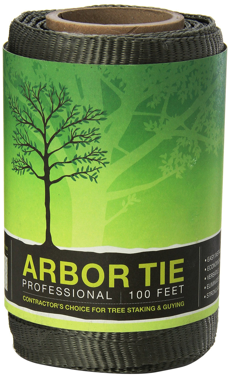 DeepRoot ArborTie Tree Straps for Staking and Guying, Flexible Tree Support Straps, Versatile Tree Rope, Tree Ties For Street Trees, Orchards, and Landscape Trees, 100’ Roll, Olive (AT 1G) Length - 100-Feet Roll Green