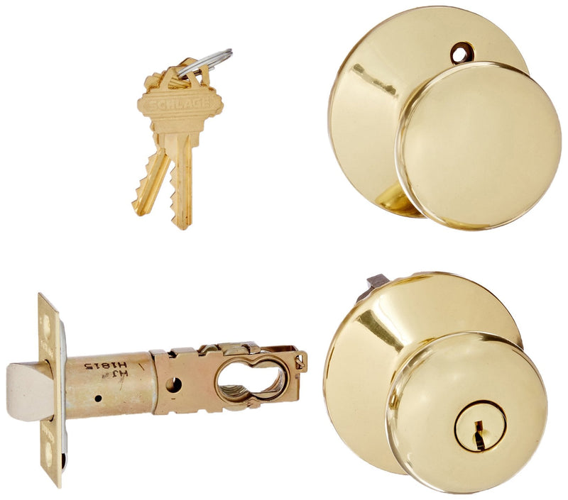 Schlage F80-PLY Plymouth Storeroom Door Knob Set, Polished Brass