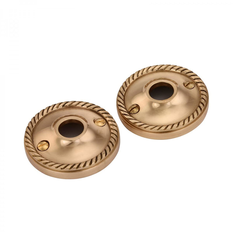 Renovators Supply Manufacturing Brass Victorian Door Knob Rosettes Pair 2.5" W Backplate Roped Design Cabinet Knob Back Plate Hardware RSF Finish Roses Protective Furniture Hole Covers with Screws Roped Brass-Pack of 1