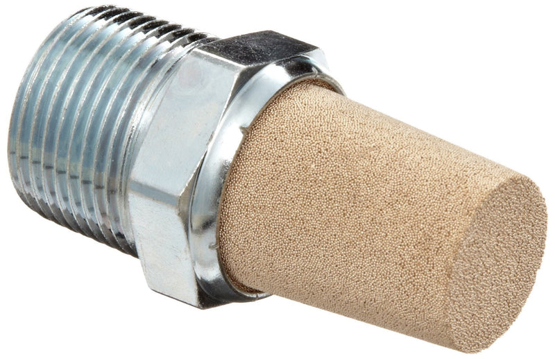 Parker EM37 EM Series Sintered Bronze Muffler/Filter, 3/8" NPT Male, 11/16" Hex Size, 250 psi