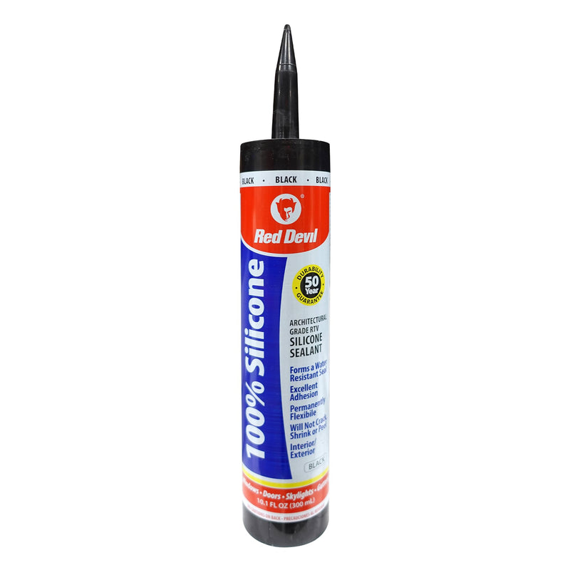 Red Devil 081660 100% Silicone Architectural Grade RTV Sealant, A Water-Resistant Adhesive for Interior and Exterior Use, 10.1 oz. Tube, Black, 1-Pack Pack of 1