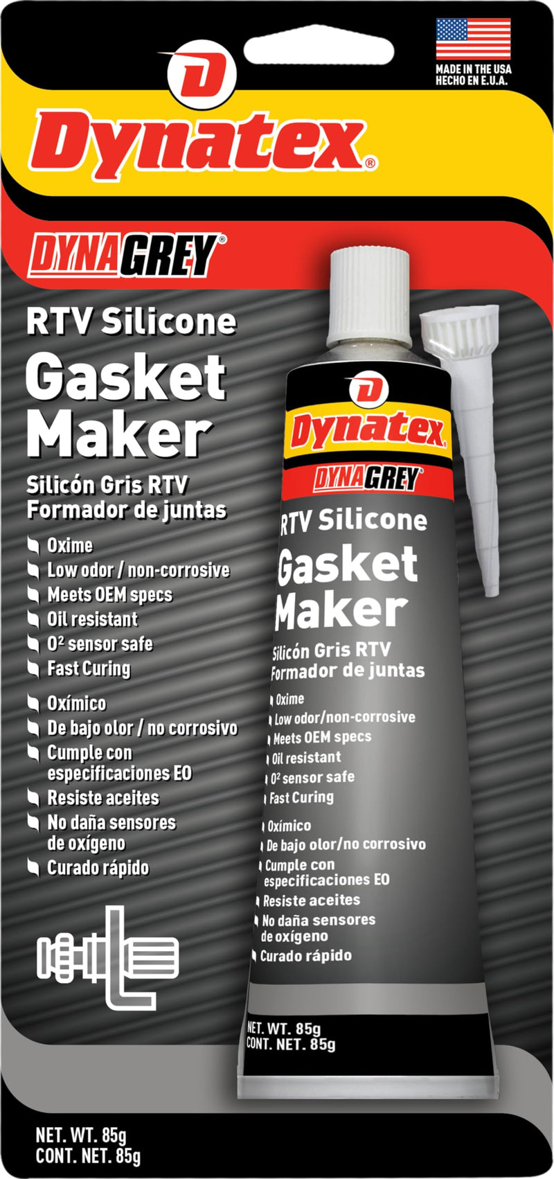 143349 DynaGrey Low Volatile RTV Silicone Gasket Maker, -85 to 500 Degree F, 3.8 oz Carded Tube, Grey