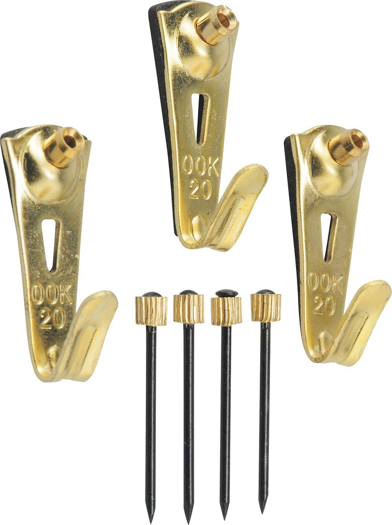 OOK 50615 Professional Picture Hangers, Art Hangers, Padded, Brass, Reusable Picture Hooks, 20lb (15 set) 15 set, 20lb