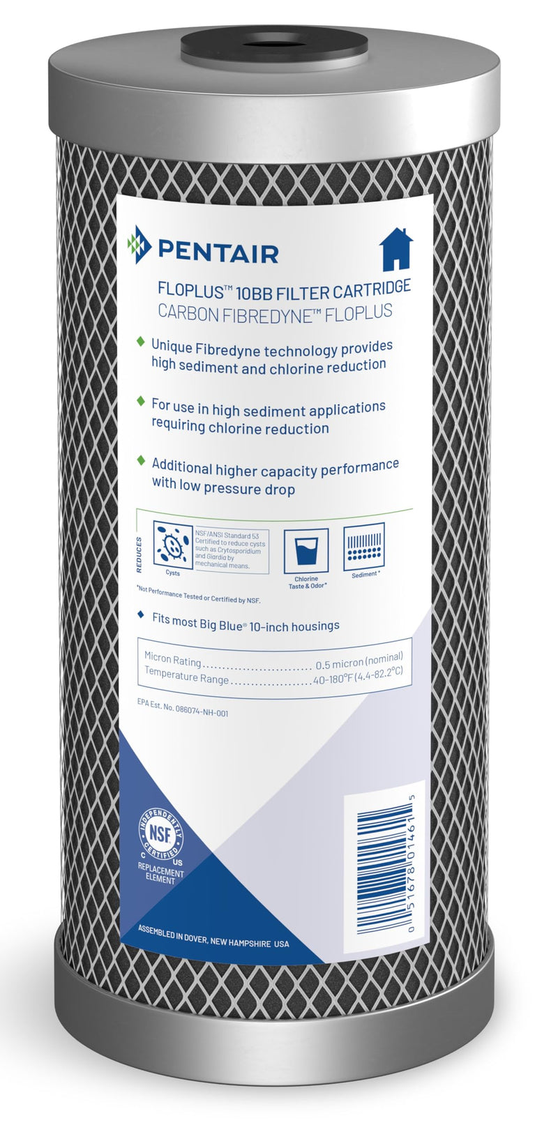 Pentair Pentek FloPlus-10BB Big Blue 10-Inch Carbon Block Water Filter 10" x 4.5" Pack of 1