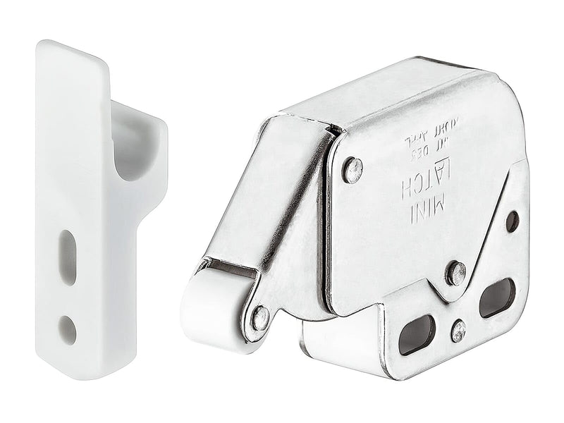 Hafele Push-to-Open Mini Latch with Strike - Automatic Spring Catch Touch Release Lock for Cabinets, Dressers, Cupboards, and Laundry Room Doors