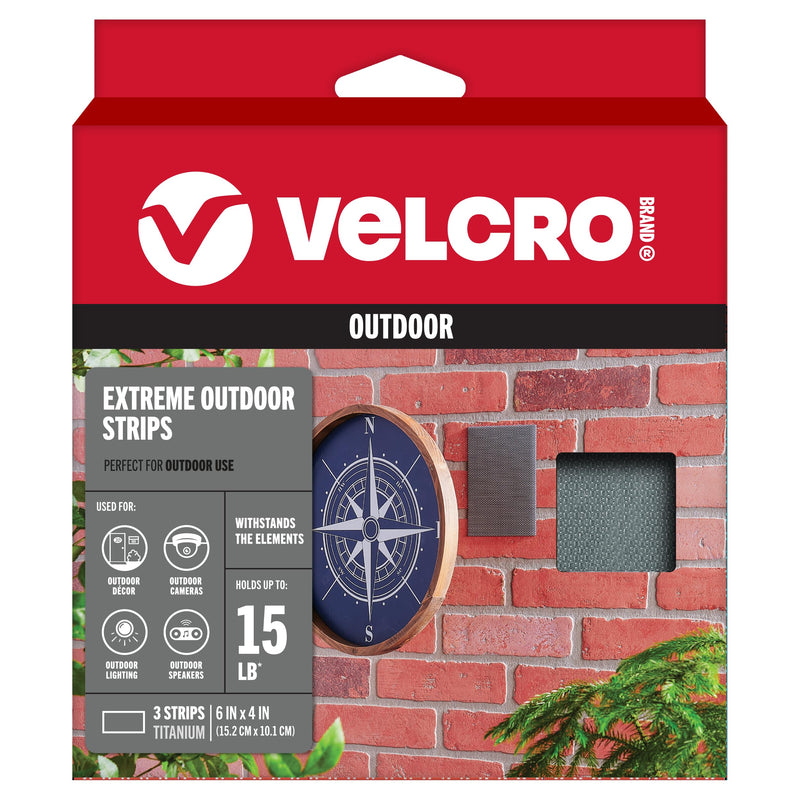 VELCRO Brand Outdoor Wide Heavy Duty Strips | 6" x 4" Pk of 3 | Holds 15 lbs | Titanium Extreme Industrial Strength Adhesive Fasteners | Strong Weather Resistance for Rough Surfaces (91471)